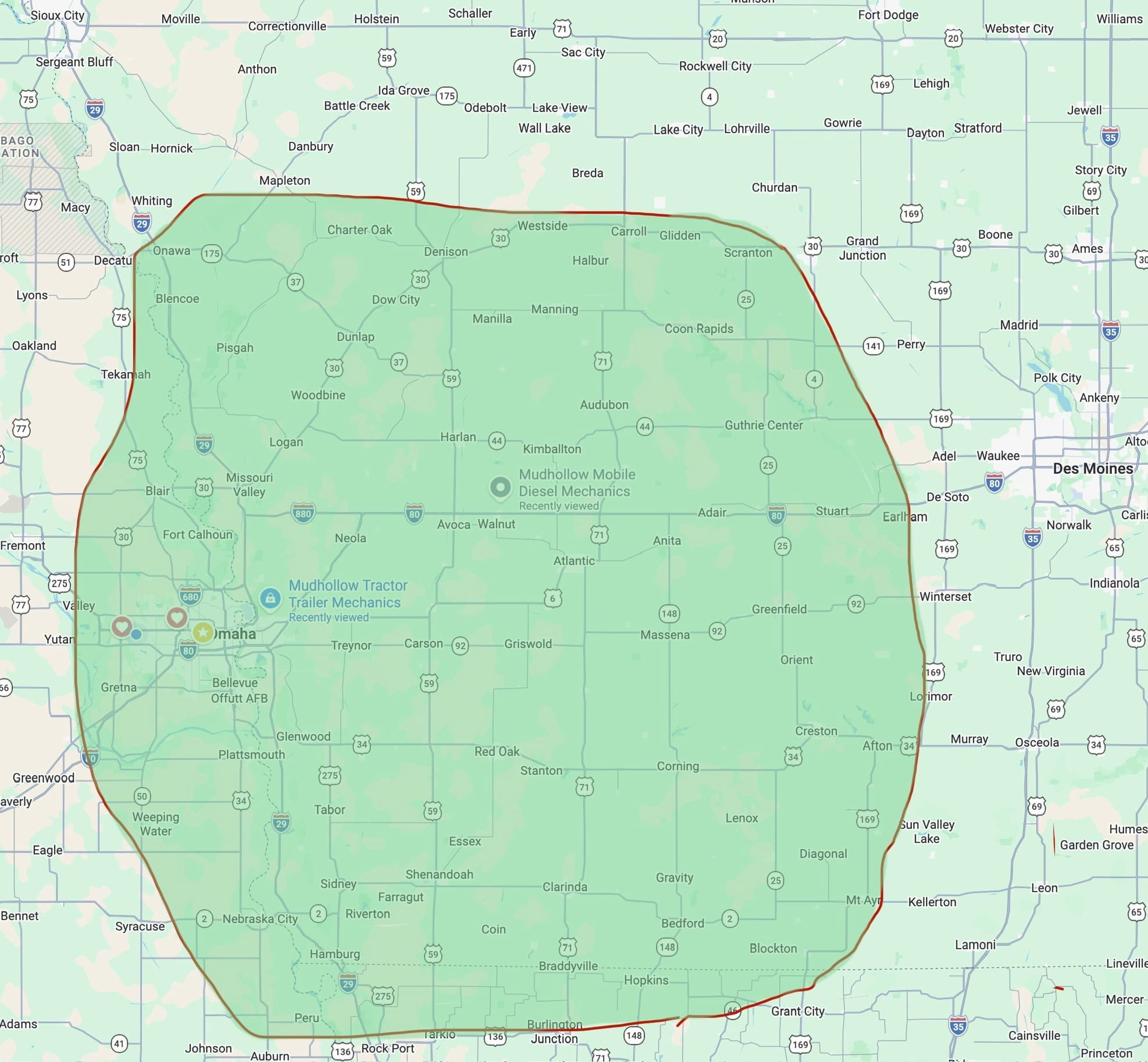 Mudhollow Service Area Map